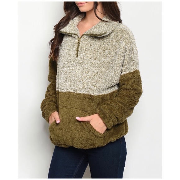❄️OLIVE WHITE FLEECE PULLOVER - Picture 3 of 13